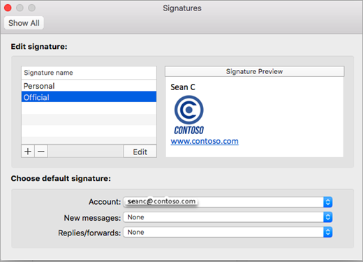 set up signature in outlook 2011 for mac